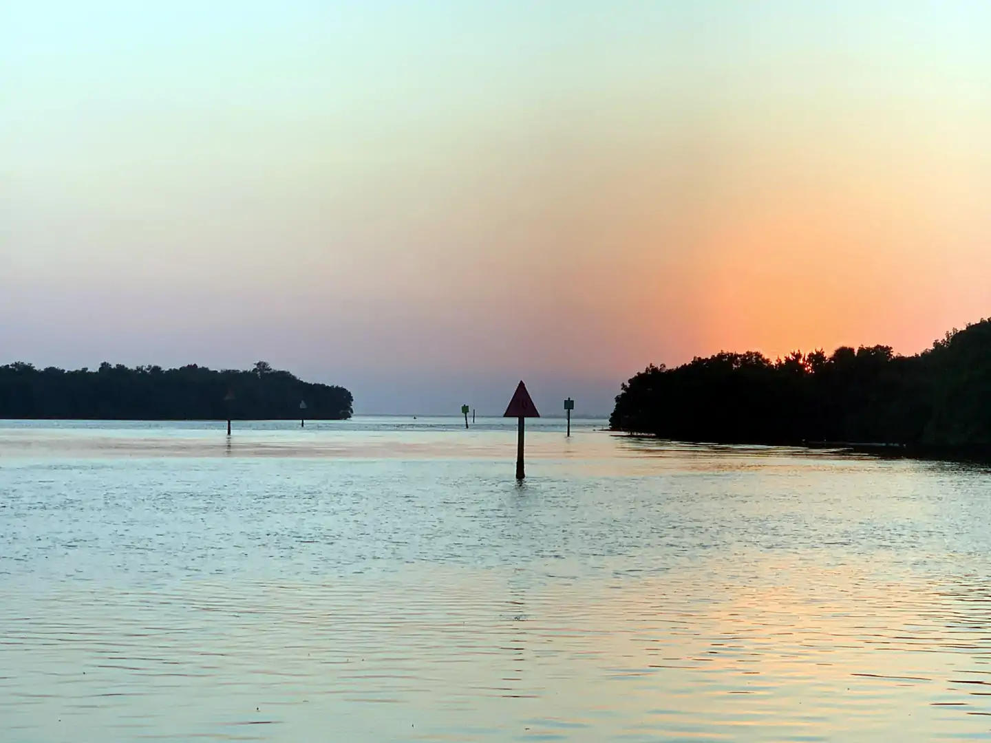Sun is setting at Cockroach Key in Ruskin, Florida USA